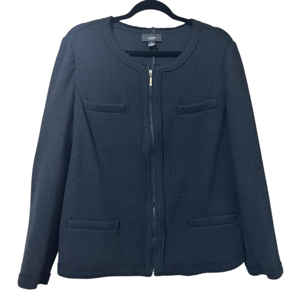 Alfani Woman Black Zip Up Cardigan Textured Suit Jacket Size 2X Front Pockets